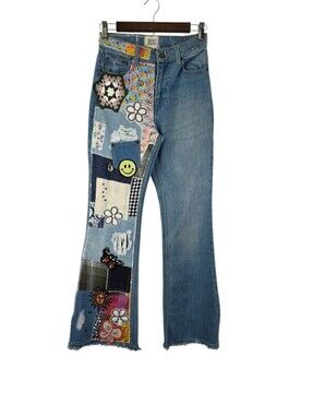 Urban Outfitters BDG NEW Size 24 Boho Patchwork Hippie Flare High Waist Jeans